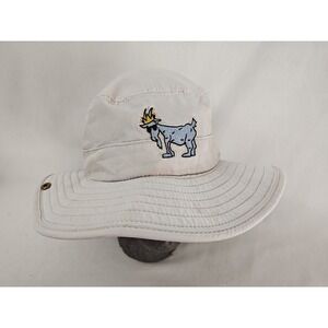 The Goat Adult Men Bucket Hat OSFA White Gray Embroidered Logo Hiking Fishing